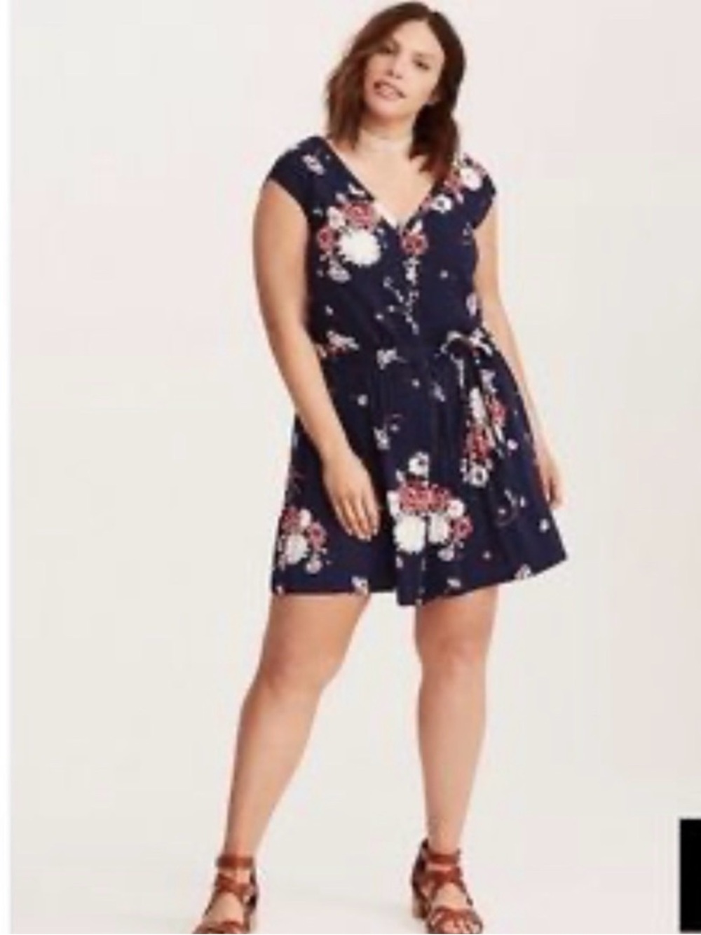 Torrid Navy Floral Tie-Waist Romper